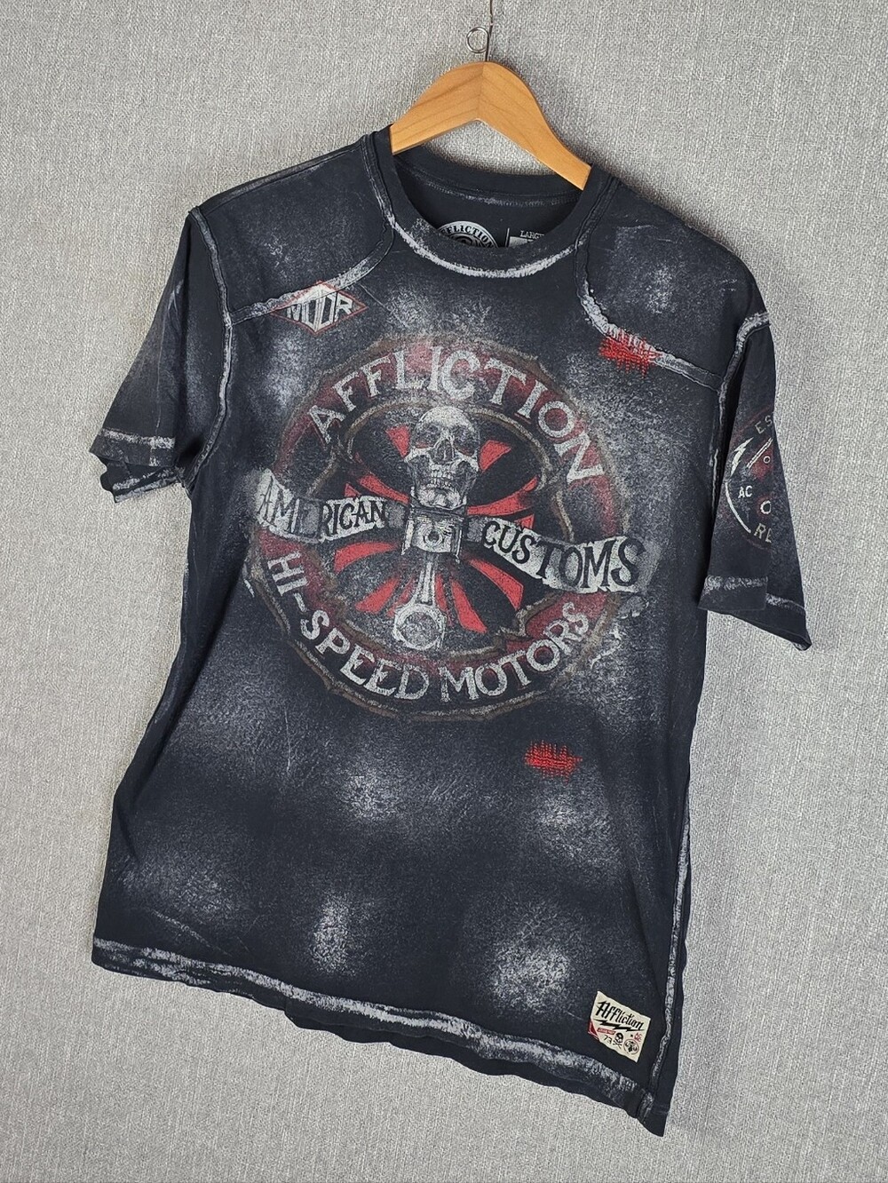 Y2K Affliction American Customs Hi-Speed Motors Black T-shirt Mens Sz L